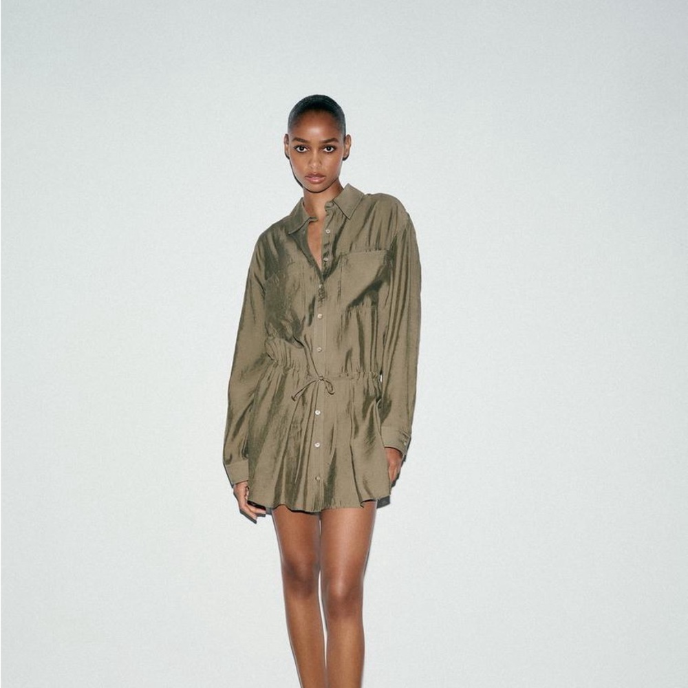 Women's Olive Drawstring Shirt Jacket